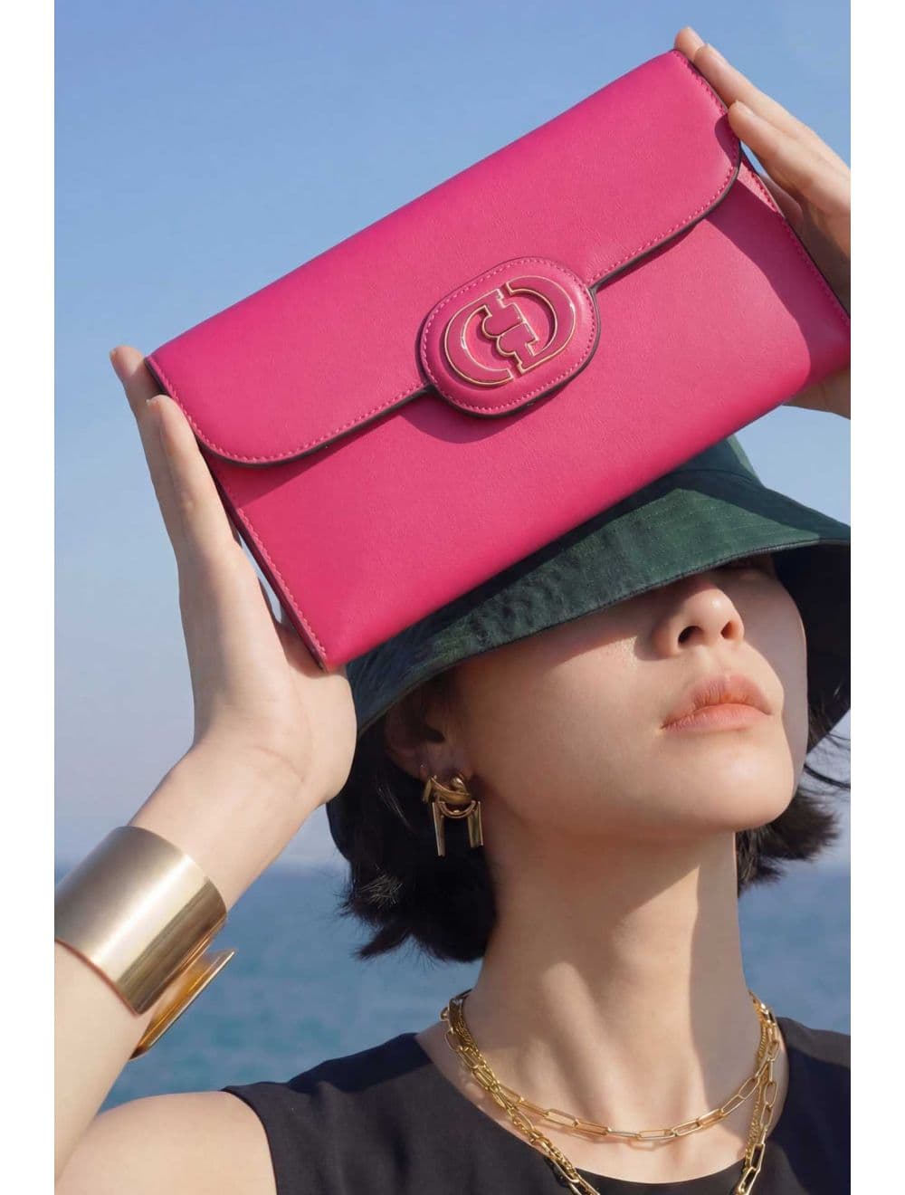 Pochette à Rabat avec Fermoir Avec Lettre B 22P-5565-Fuchsia — vue 6