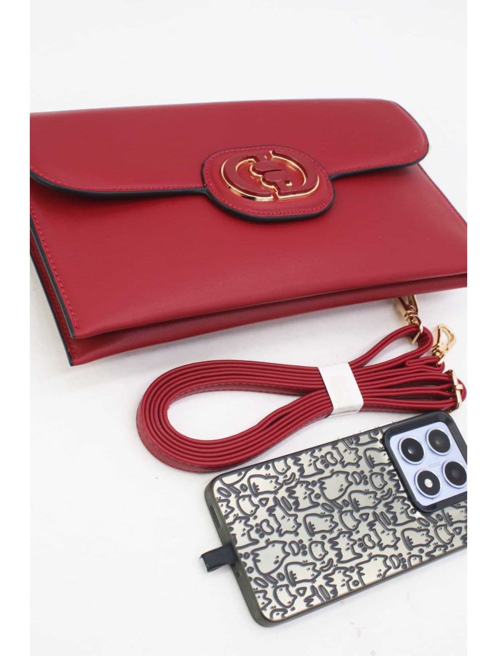 Pochette à Rabat avec Fermoir Avec Lettre B 22P-5565-Rouge — vue 4