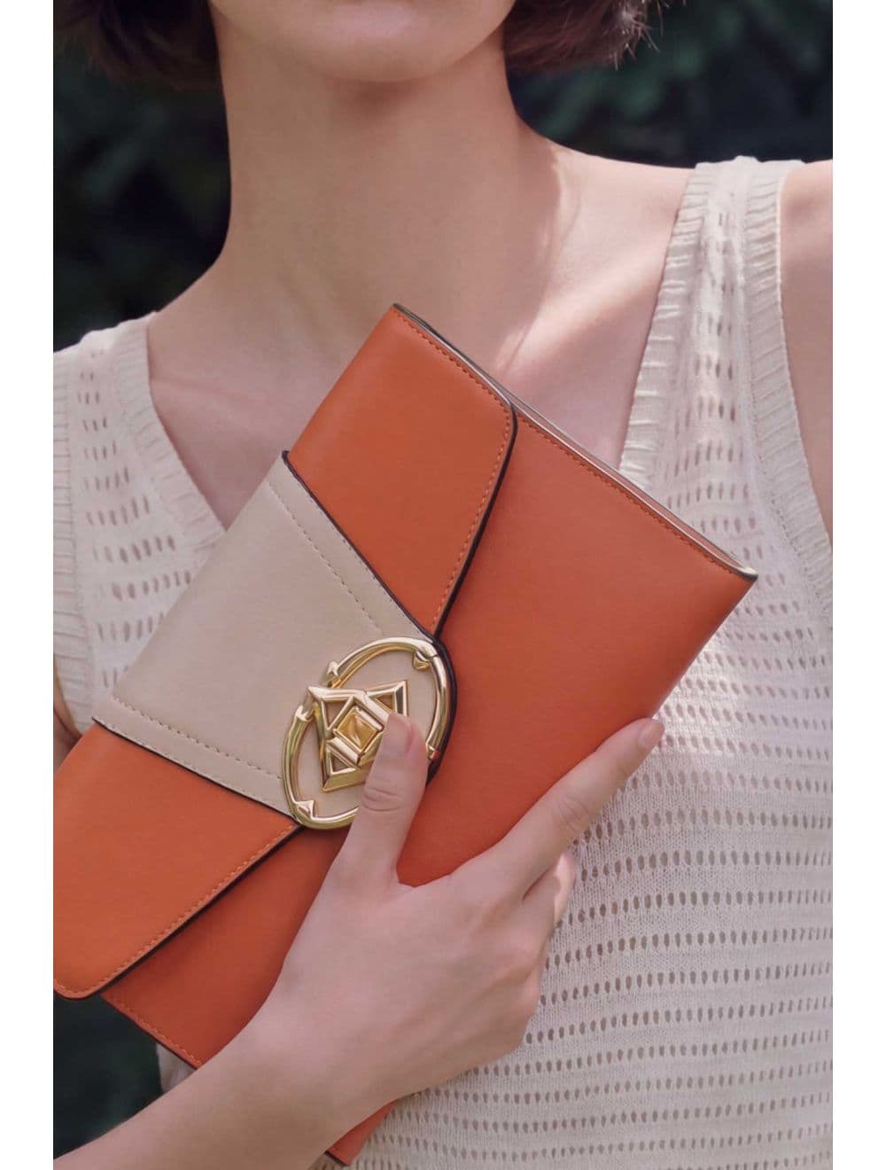 Pochette Bandoulière Effet Cuir Chic 25P-6305-Orange/Beige — vue 5