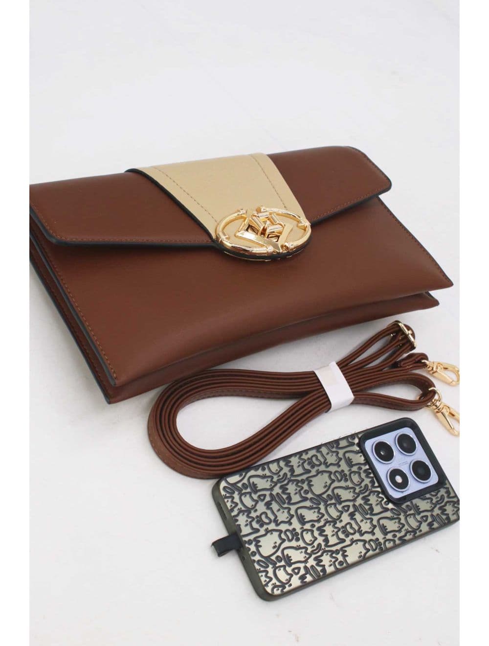 Pochette Bandoulière Effet Cuir Chic 25P-6305-Coffee/Apricot — vue 4