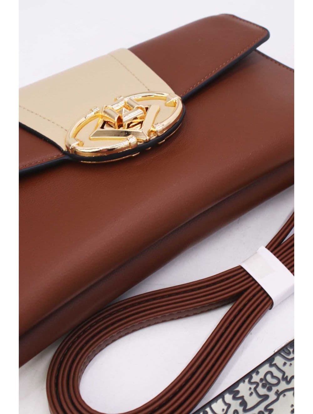 Pochette Bandoulière Effet Cuir Chic 25P-6305-Coffee/Apricot — vue 5