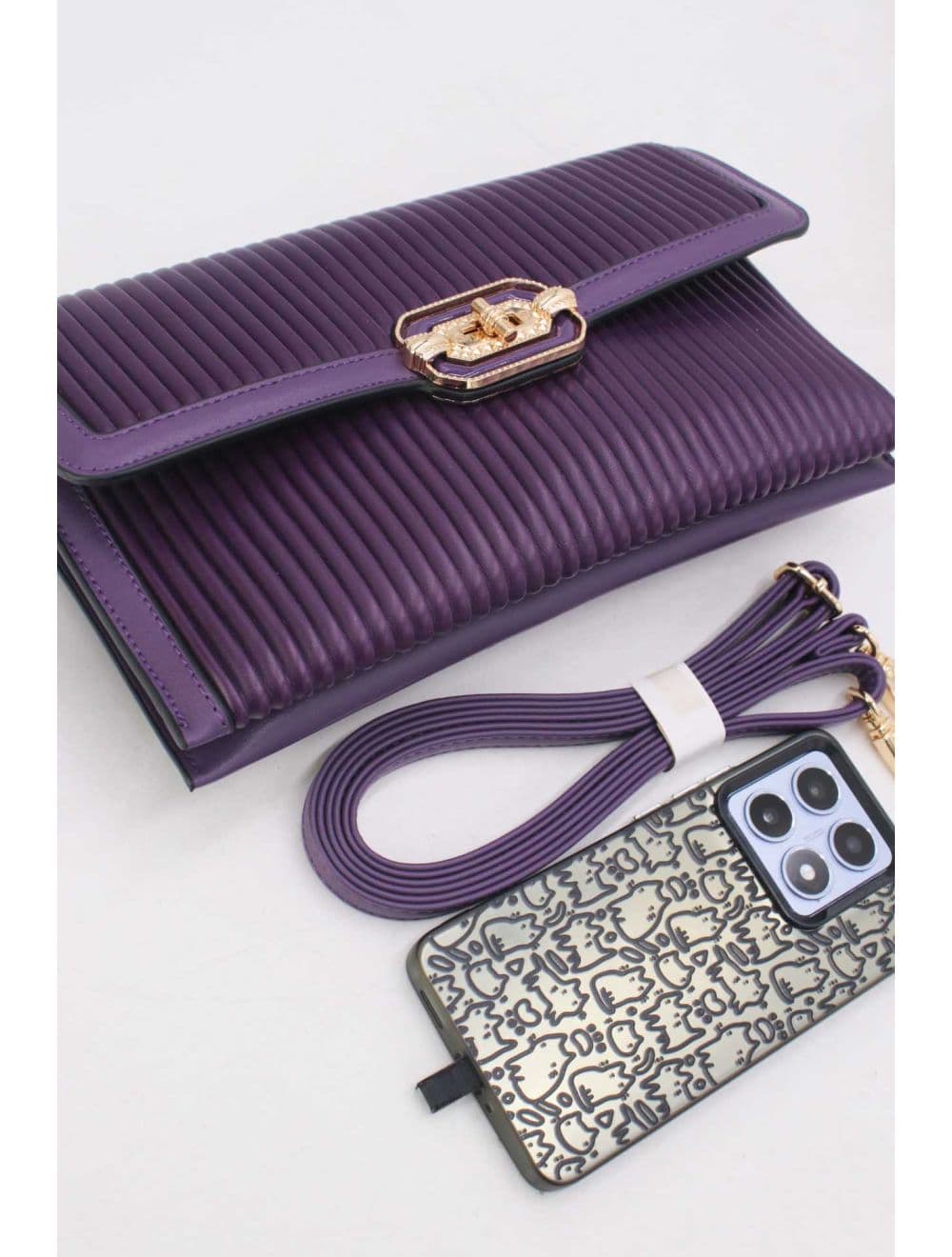 Pochette Bandoulière à Rabat Ruché RÉASSORT 25P-6395-Violet — vue 4