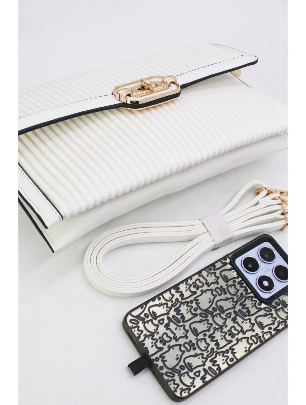 Pochette Bandoulière à Rabat Ruché RÉASSORT 25P-6395-Blanc — vue 4