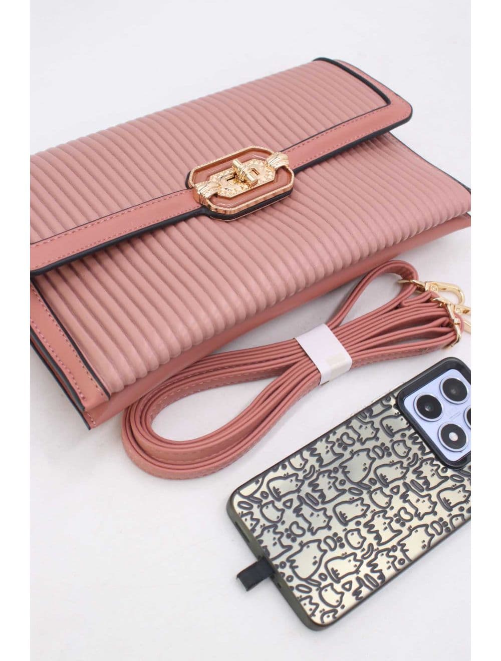 Pochette Bandoulière à Rabat Ruché RÉASSORT 25P-6395-Rose — vue 4