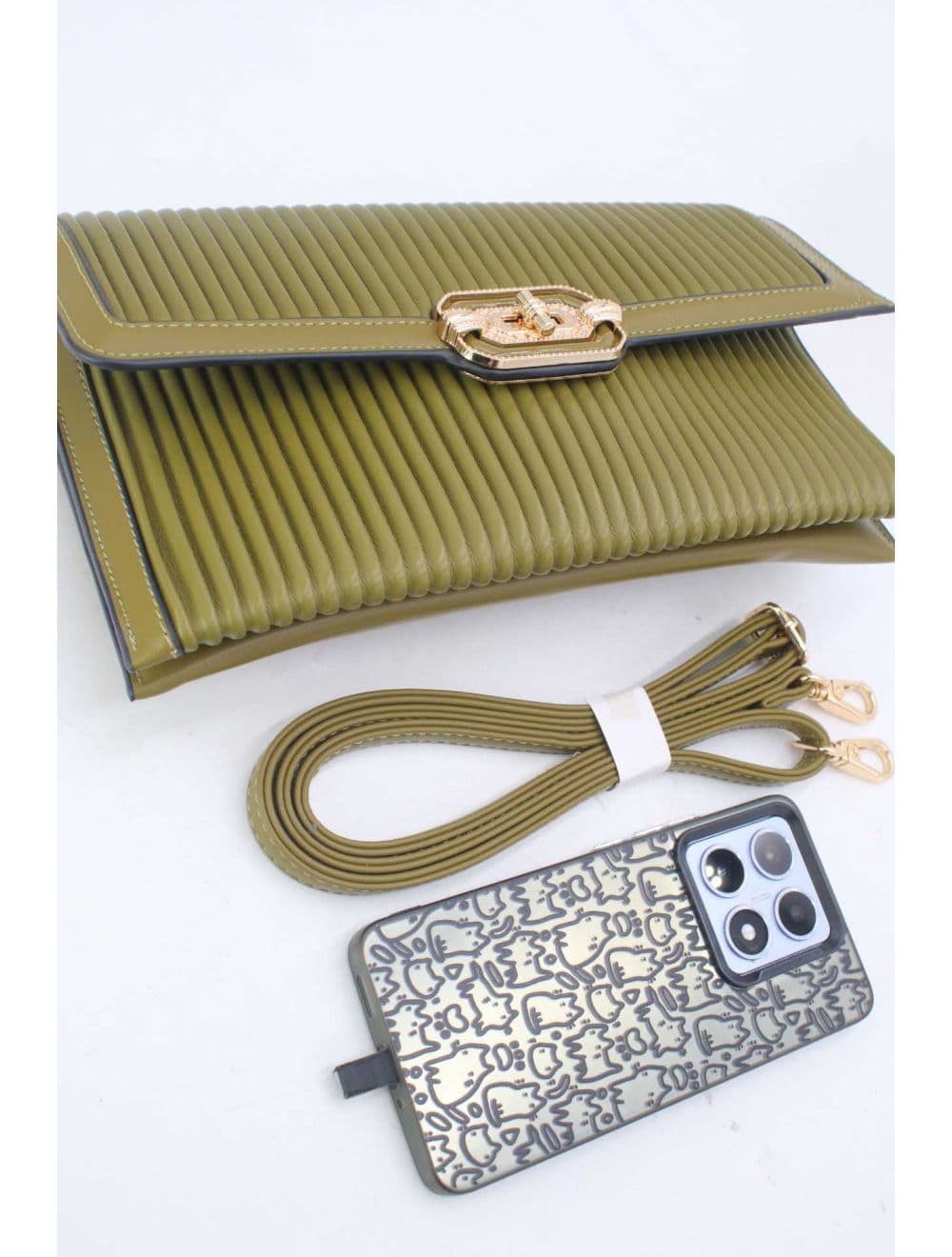 Pochette Bandoulière à Rabat Ruché RÉASSORT 25P-6395-Vert — vue 4