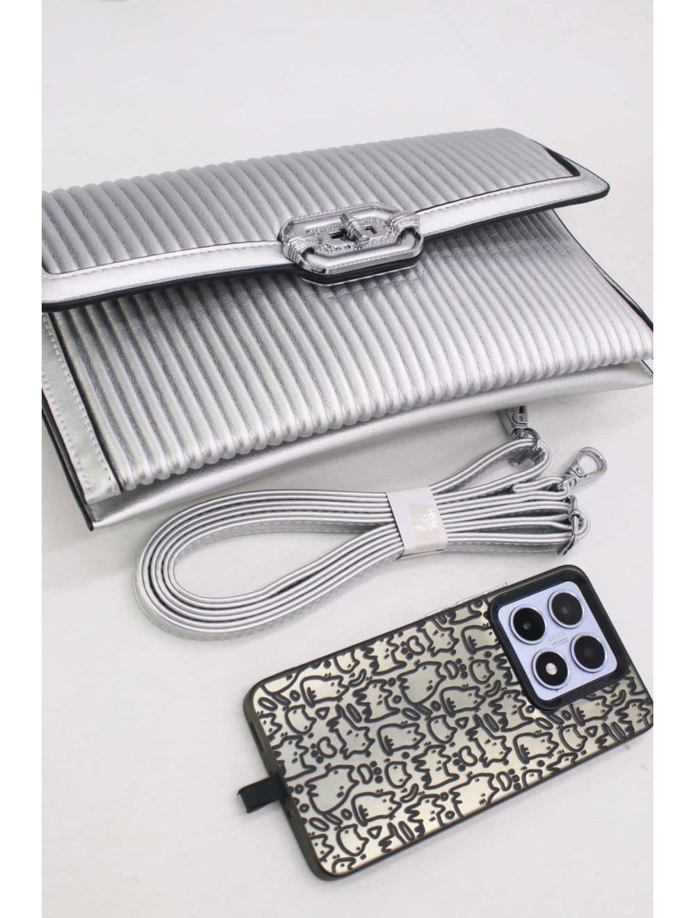 Pochette Bandoulière à Rabat Ruché RÉASSORT 25P-6395-Argenté — vue 5