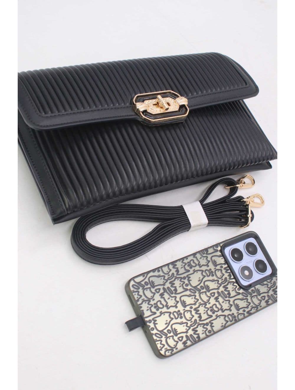 Pochette Bandoulière à Rabat Ruché RÉASSORT 25P-6395-Noir — vue 4