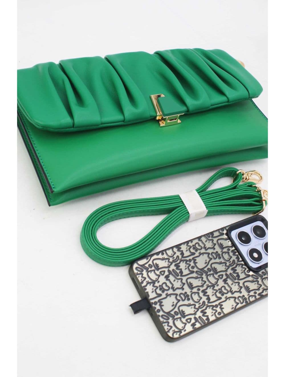 Pochette Bandoulière à Rabat Ruché RÉASSORT 24P-5897-Vert — vue 4