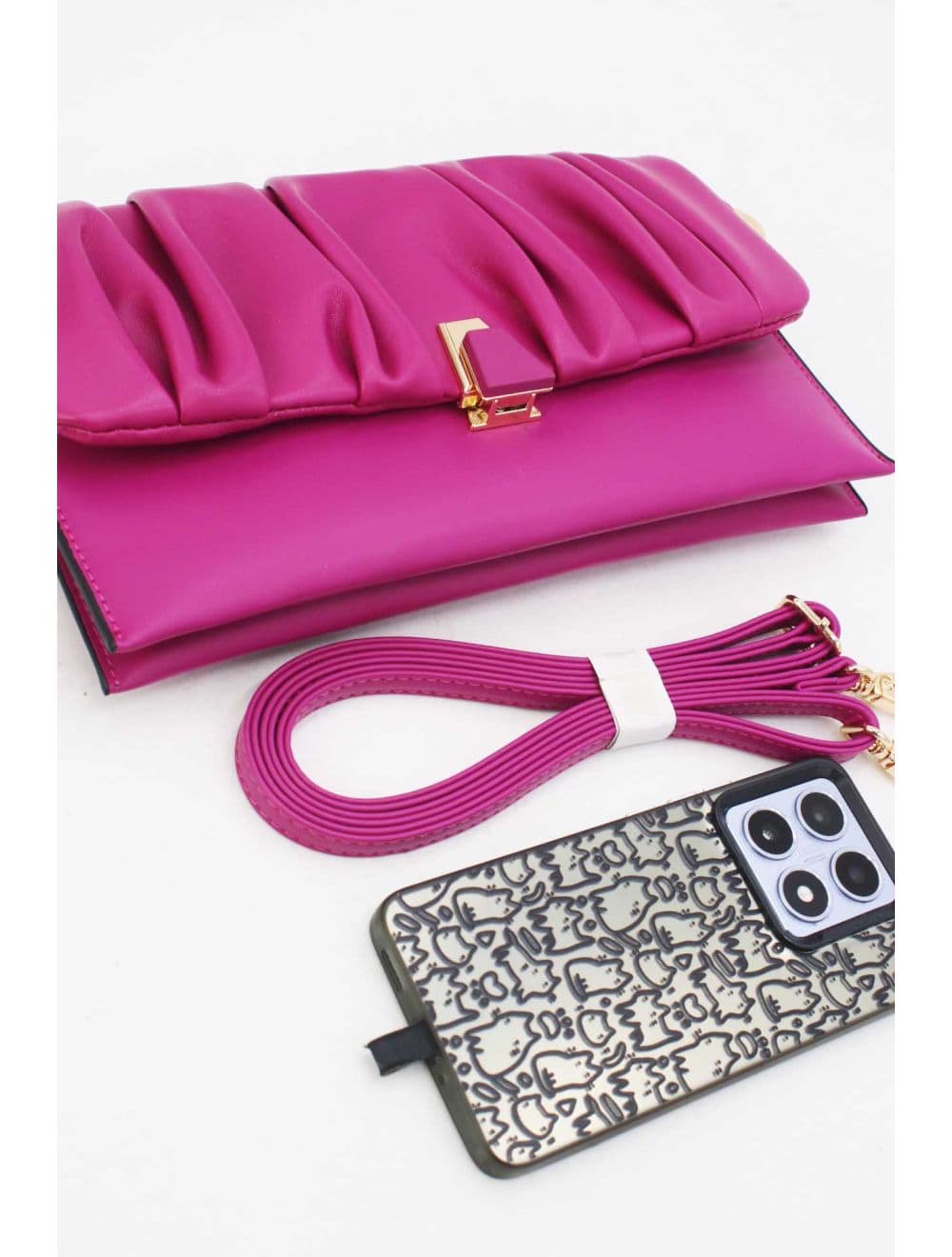 Pochette Bandoulière à Rabat Ruché RÉASSORT 24P-5897-Rose — vue 4