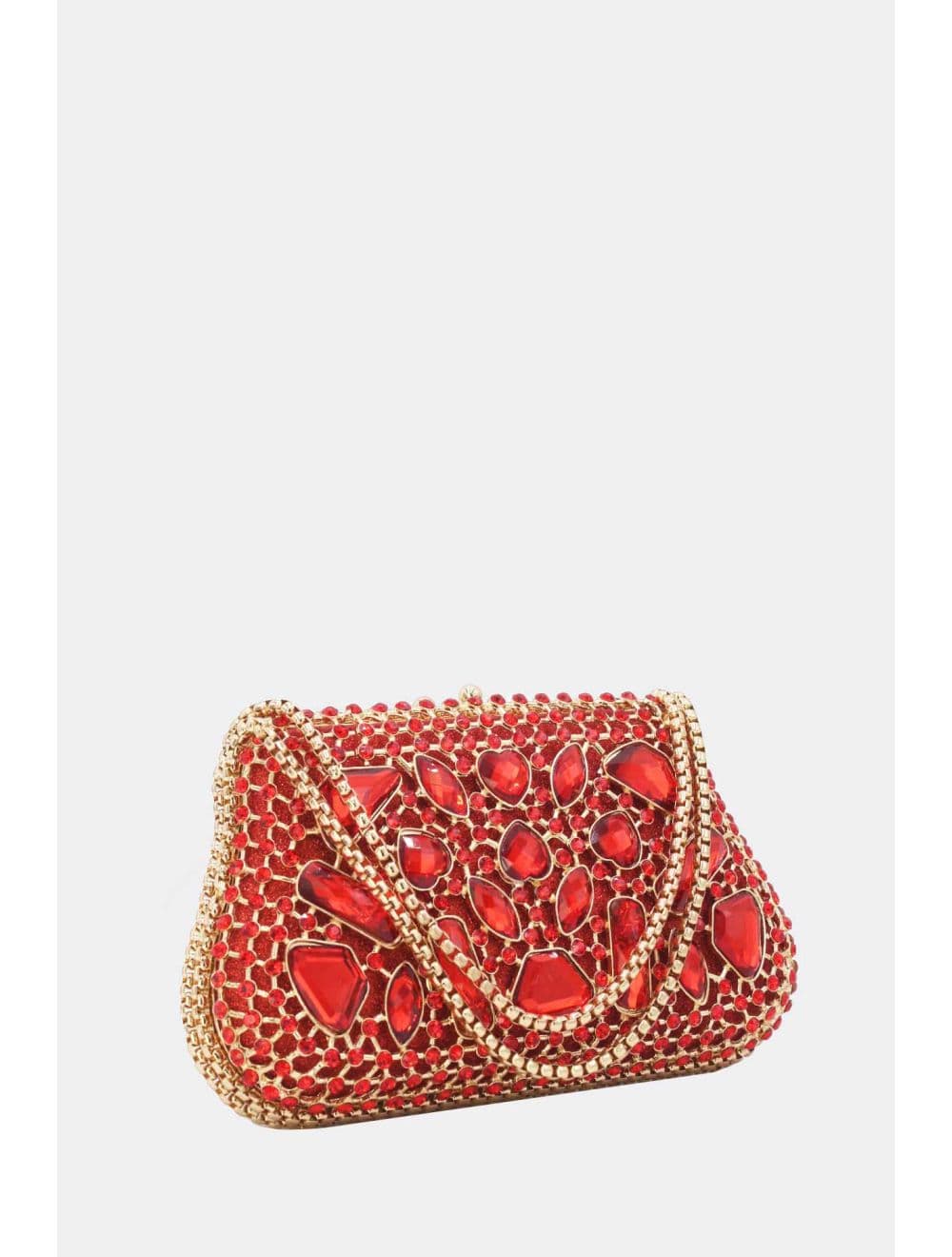 Pochette Soirée Strass avec Chainette Bandoulière R-3674-Rouge — vue 2