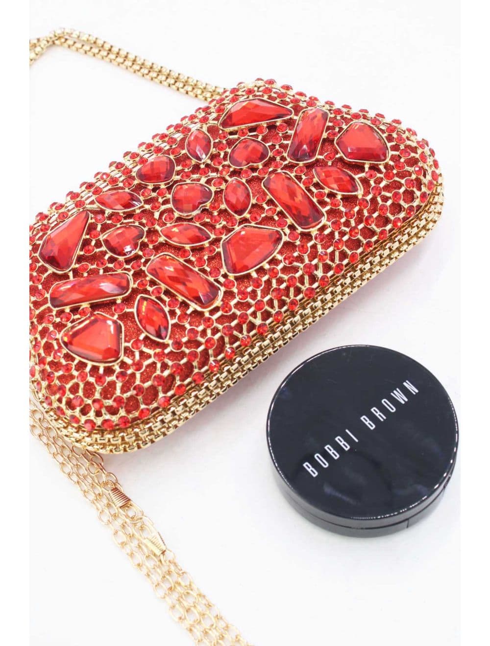 Pochette Soirée Strass avec Chainette Bandoulière R-3674-Rouge — vue 4
