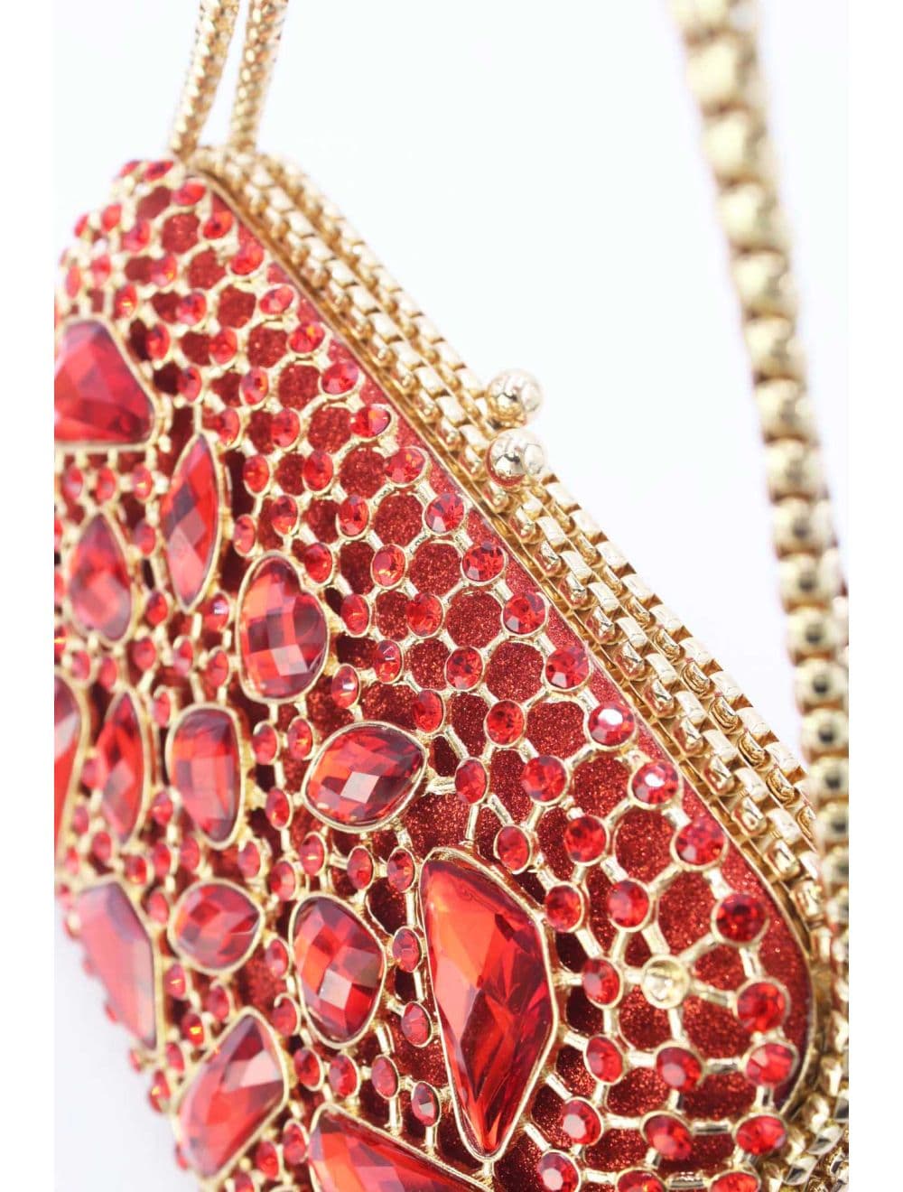 Pochette Soirée Strass avec Chainette Bandoulière R-3674-Rouge — vue 5
