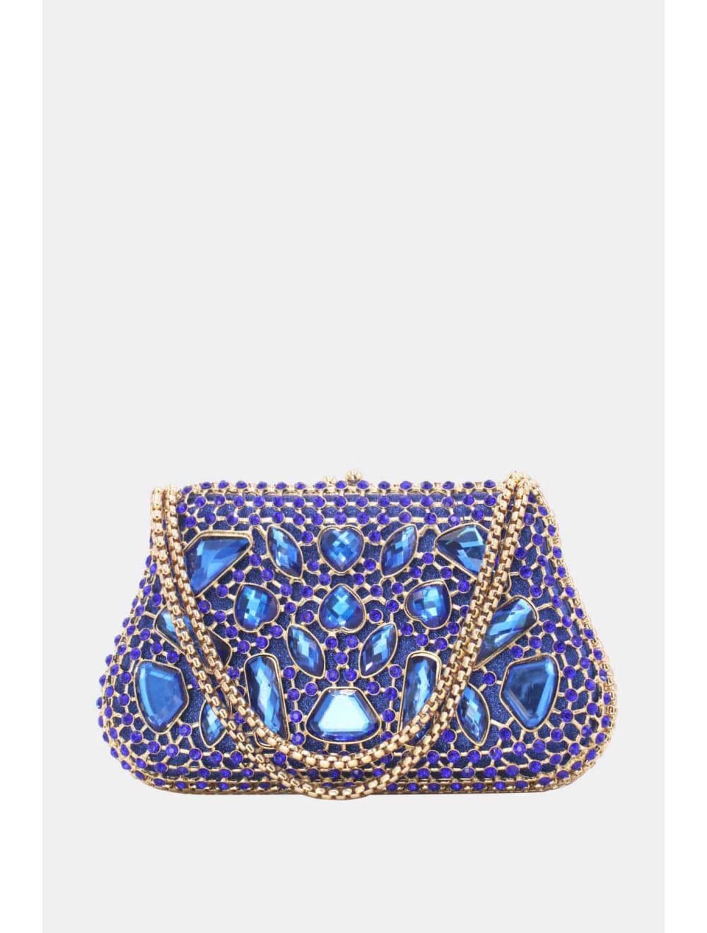 Pochette Soirée Strass avec Chainette Bandoulière R-3674-Bleu