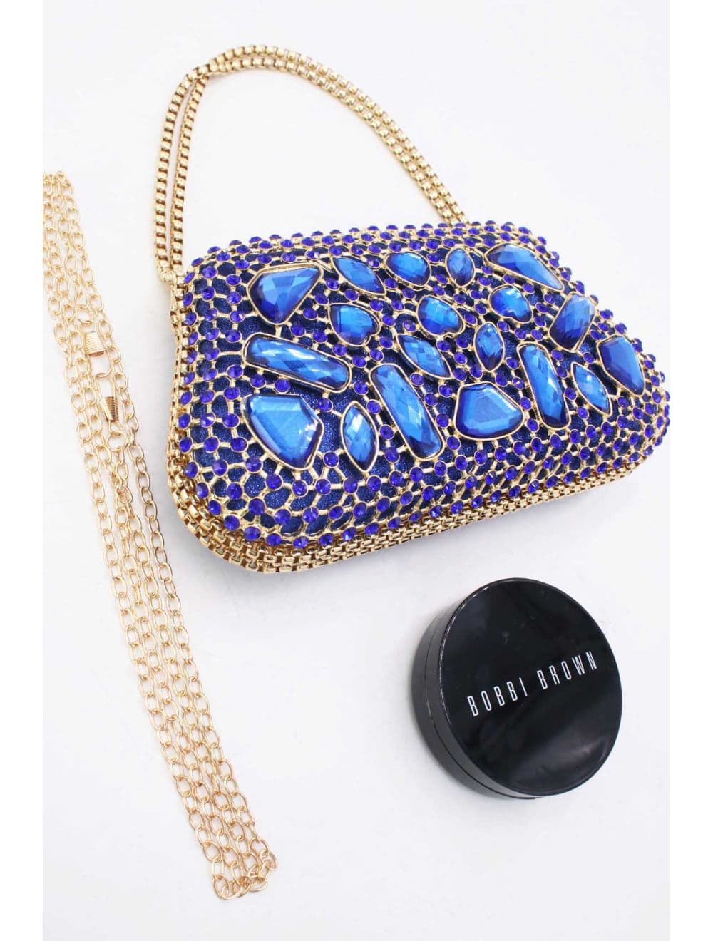 Pochette Soirée Strass avec Chainette Bandoulière R-3674-Bleu — vue 4