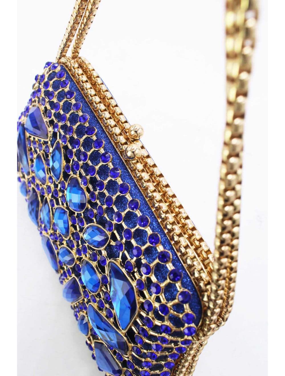 Pochette Soirée Strass avec Chainette Bandoulière R-3674-Bleu — vue 5