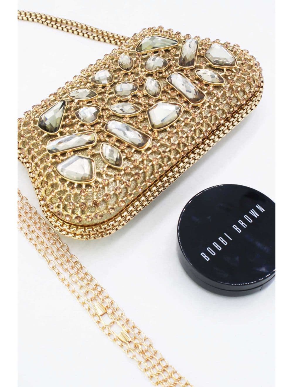 Pochette Soirée Strass avec Chainette Bandoulière R-3674-Doré — vue 4