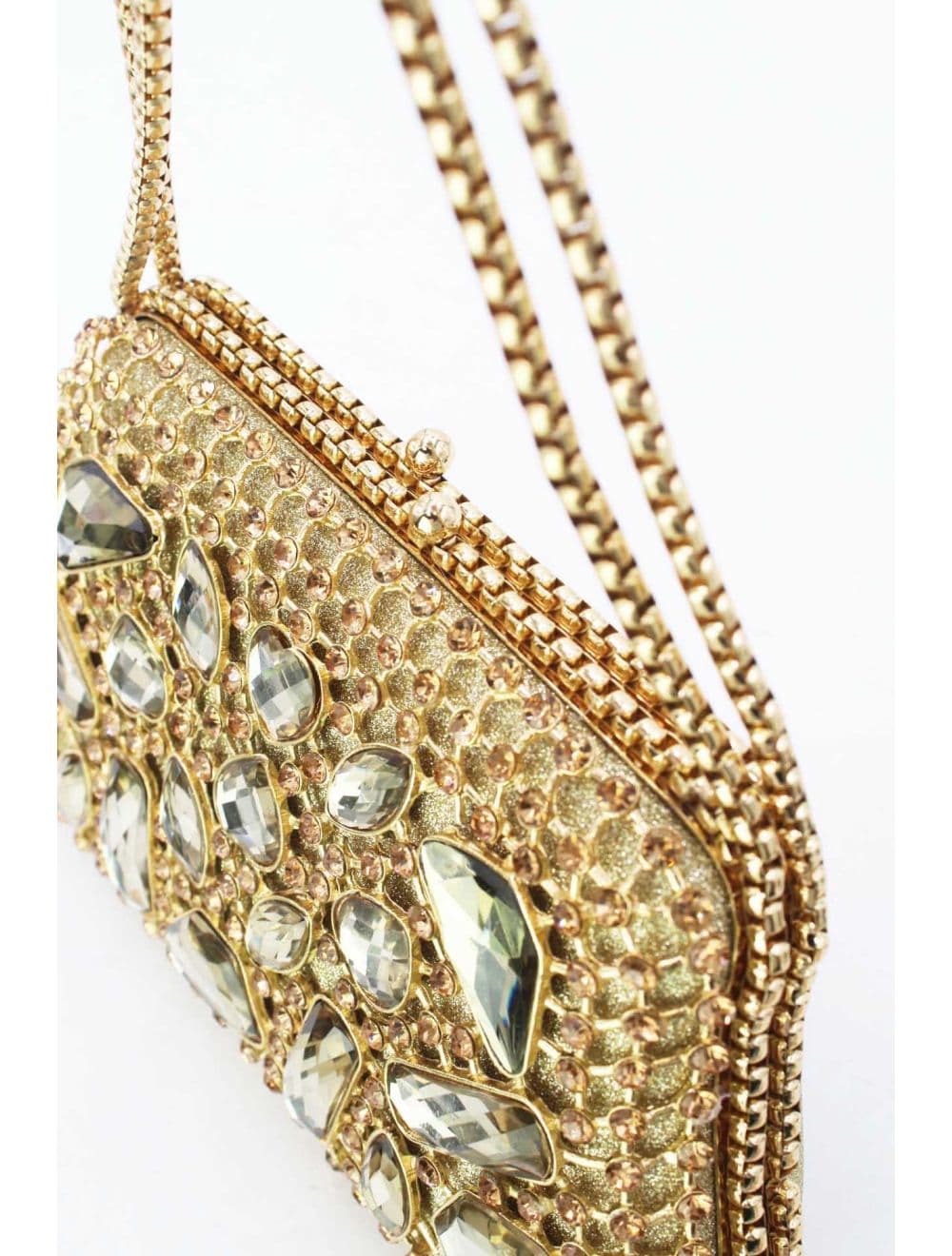 Pochette Soirée Strass avec Chainette Bandoulière R-3674-Doré — vue 5