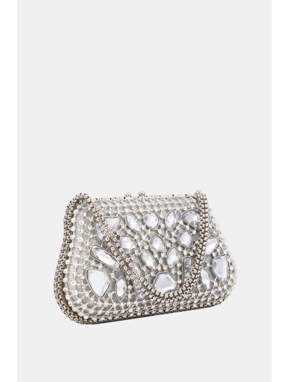 Pochette Soirée Strass avec Chainette Bandoulière R-3674-Argent — vue 2