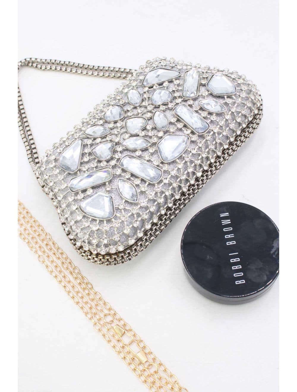 Pochette Soirée Strass avec Chainette Bandoulière R-3674-Argent — vue 4