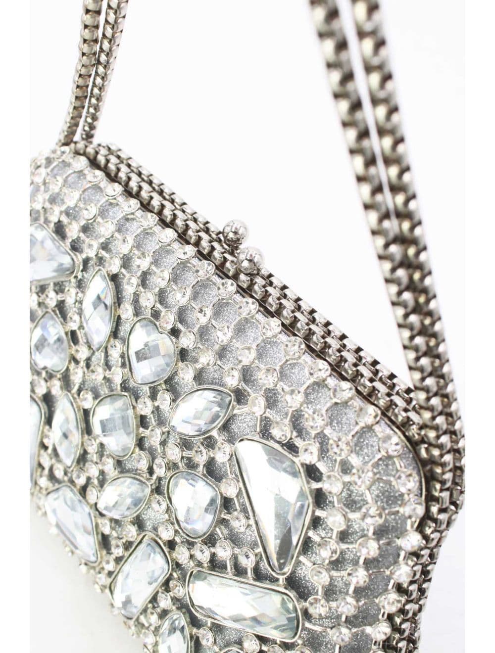 Pochette Soirée Strass avec Chainette Bandoulière R-3674-Argent — vue 5