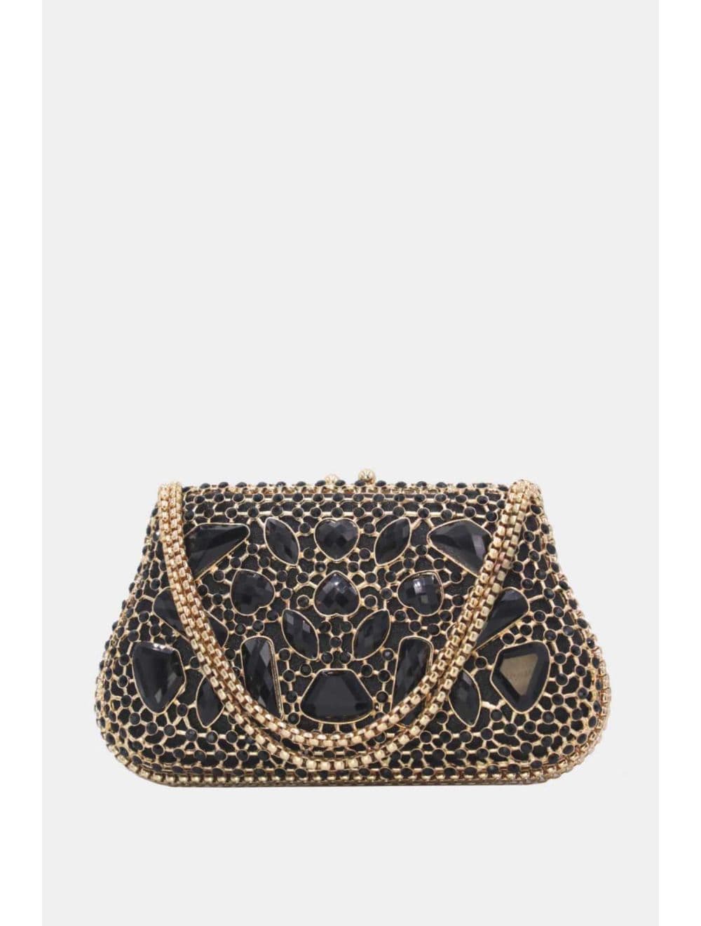Pochette Soirée Strass avec Chainette Bandoulière R-3674-Noir