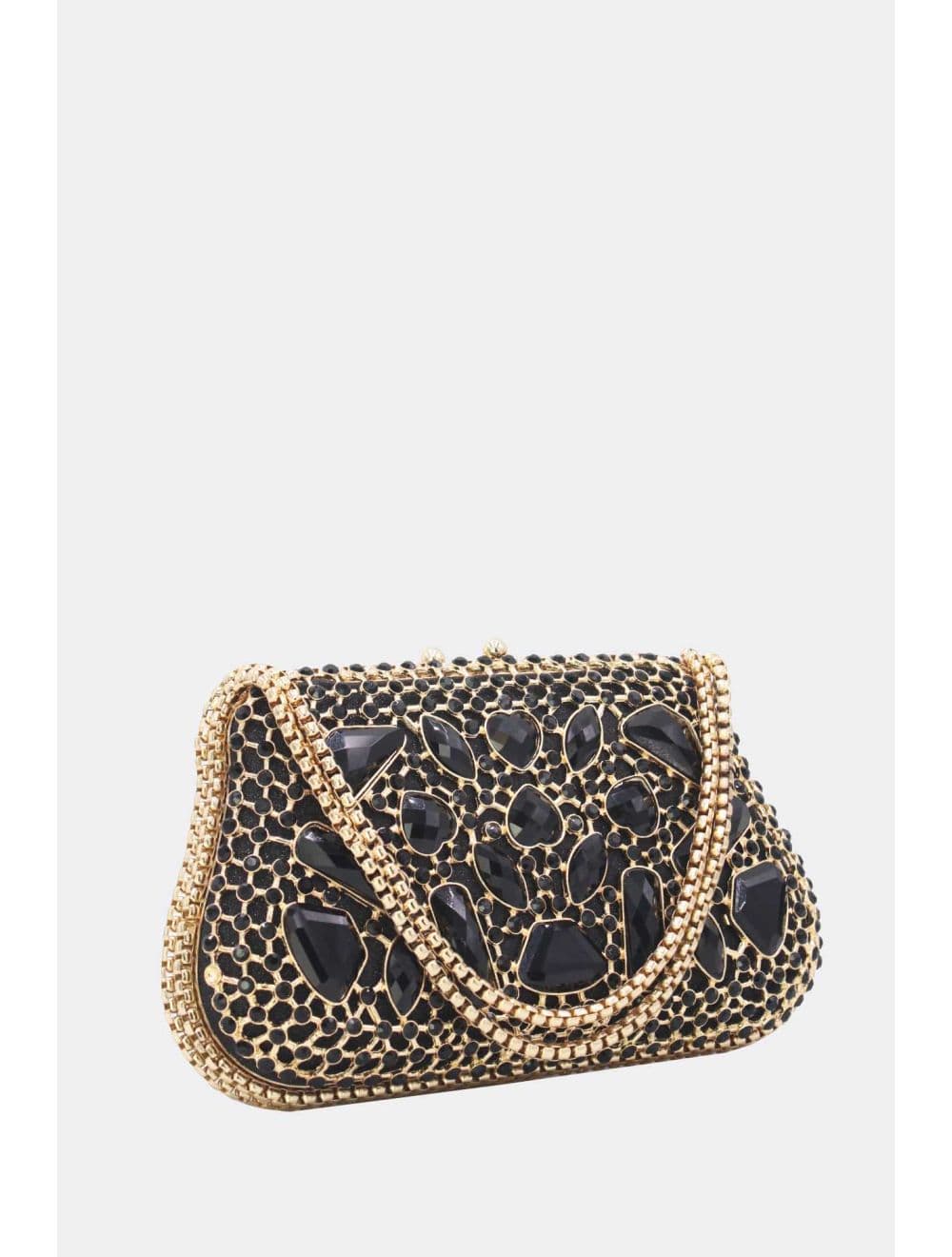 Pochette Soirée Strass avec Chainette Bandoulière R-3674-Noir — vue 2