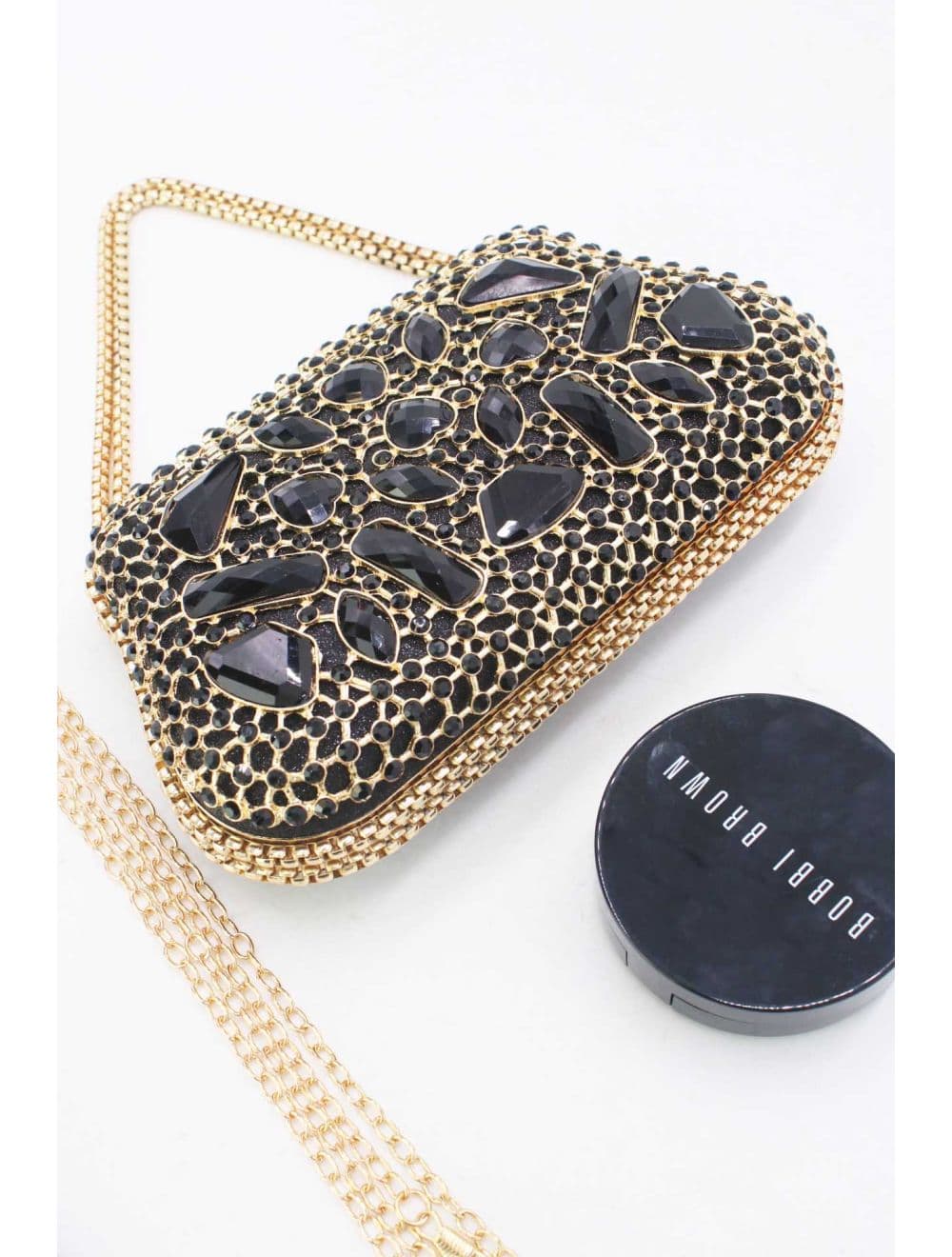 Pochette Soirée Strass avec Chainette Bandoulière R-3674-Noir — vue 4