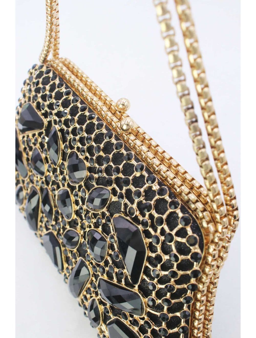 Pochette Soirée Strass avec Chainette Bandoulière R-3674-Noir — vue 5