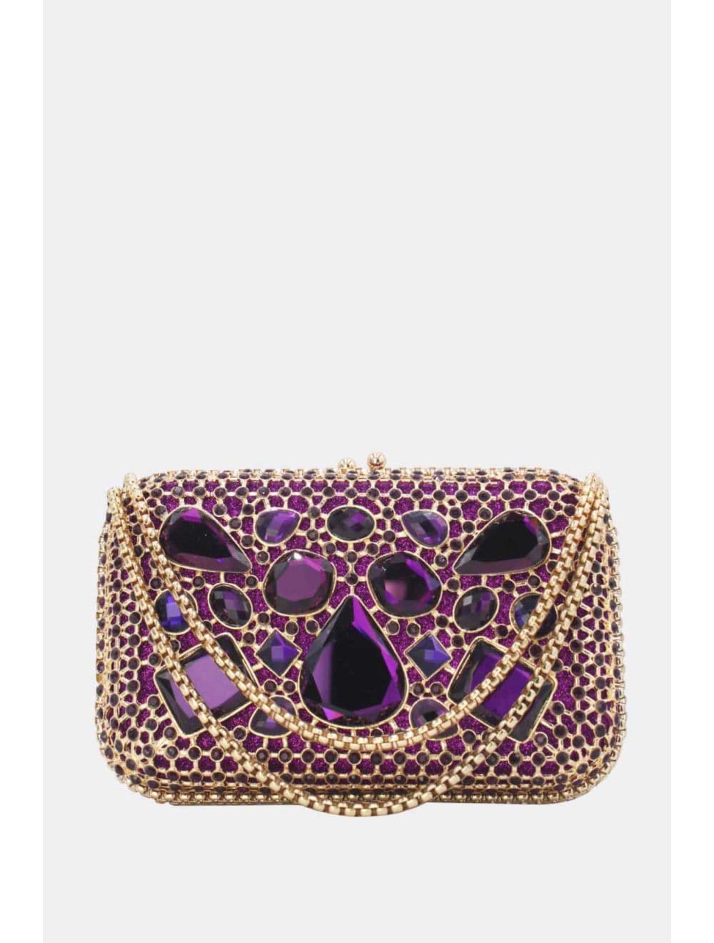 Pochette Soirée Strass avec Chainette Bandoulière R-3675-Violet