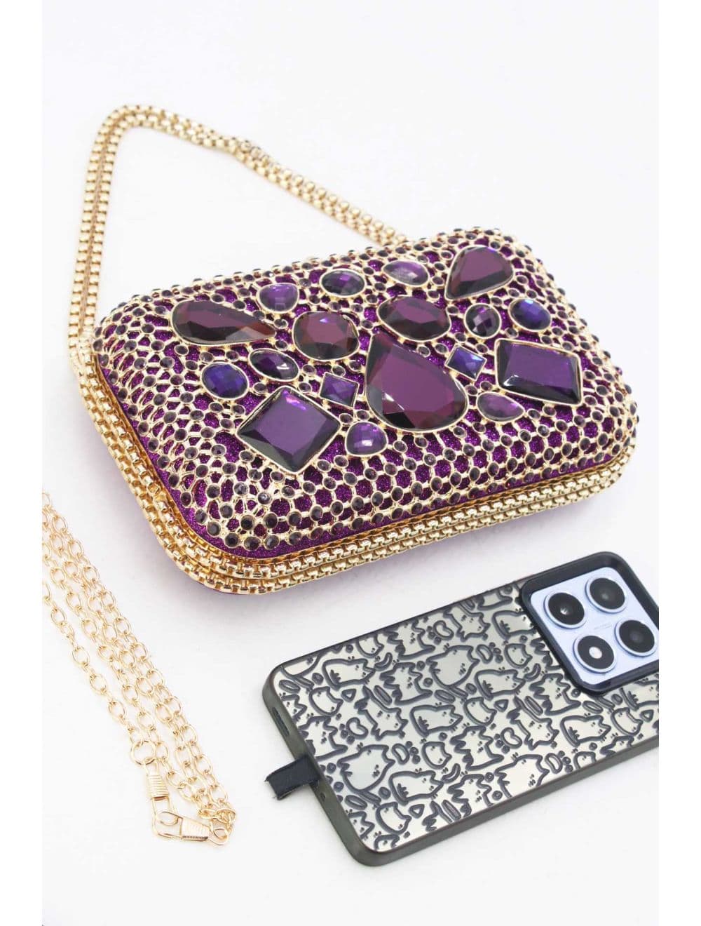 Pochette Soirée Strass avec Chainette Bandoulière R-3675-Violet — vue 4