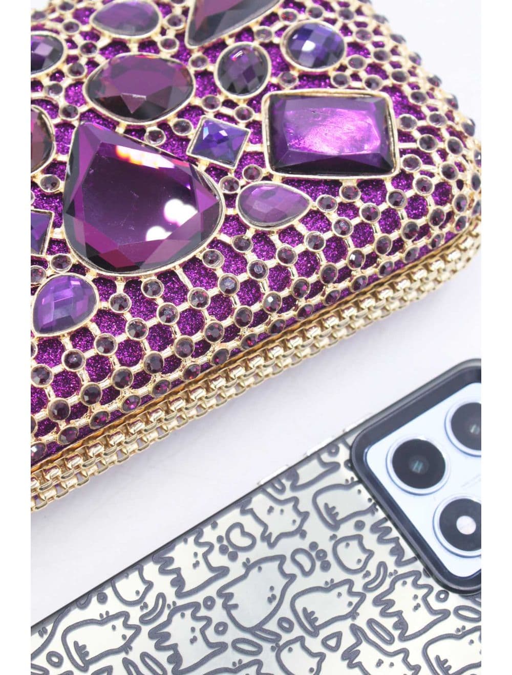 Pochette Soirée Strass avec Chainette Bandoulière R-3675-Violet — vue 5