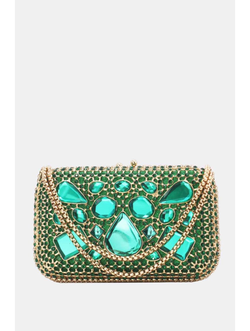 Pochette Soirée Strass avec Chainette Bandoulière R-3675-Vert