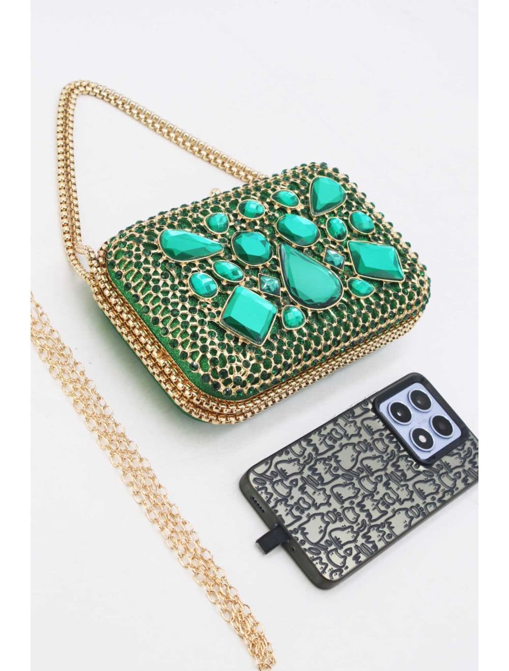 Pochette Soirée Strass avec Chainette Bandoulière R-3675-Vert — vue 4