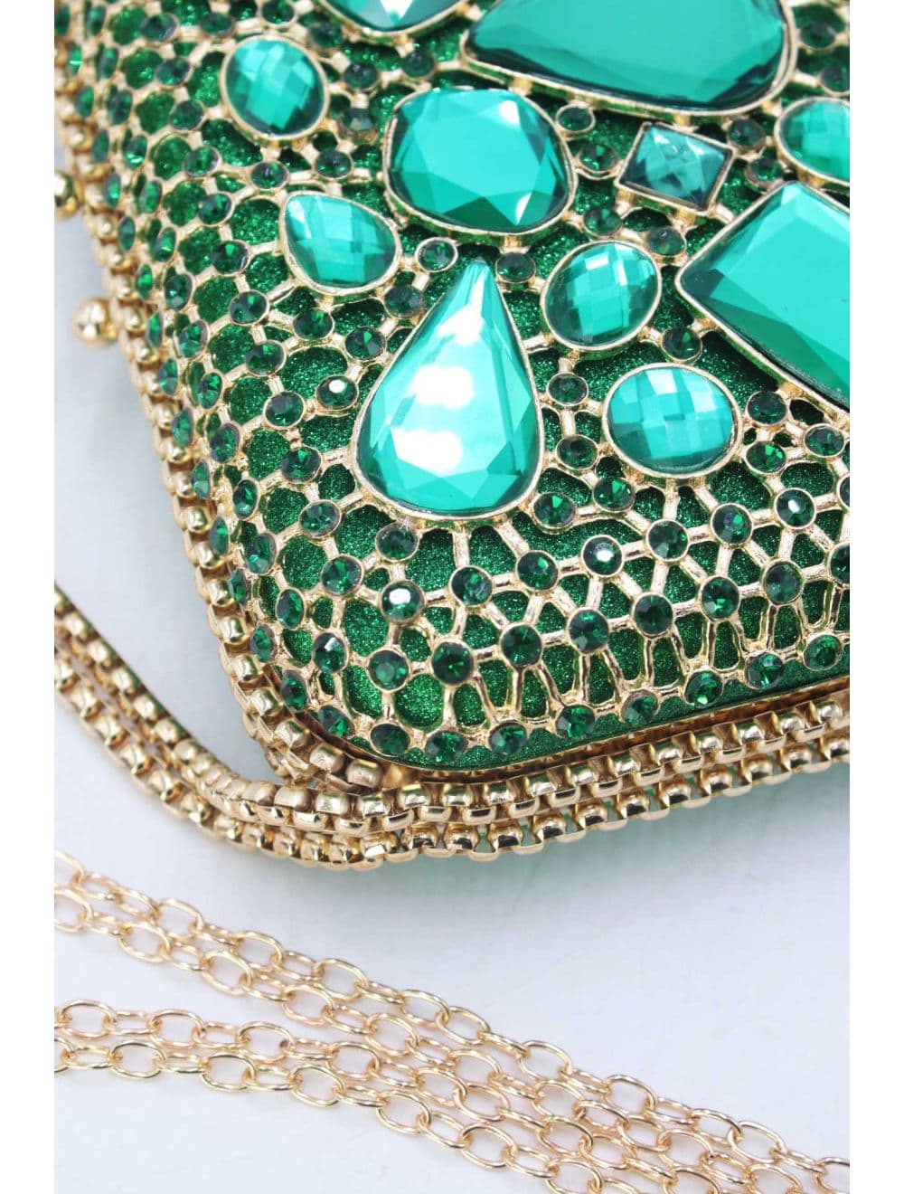 Pochette Soirée Strass avec Chainette Bandoulière R-3675-Vert — vue 5