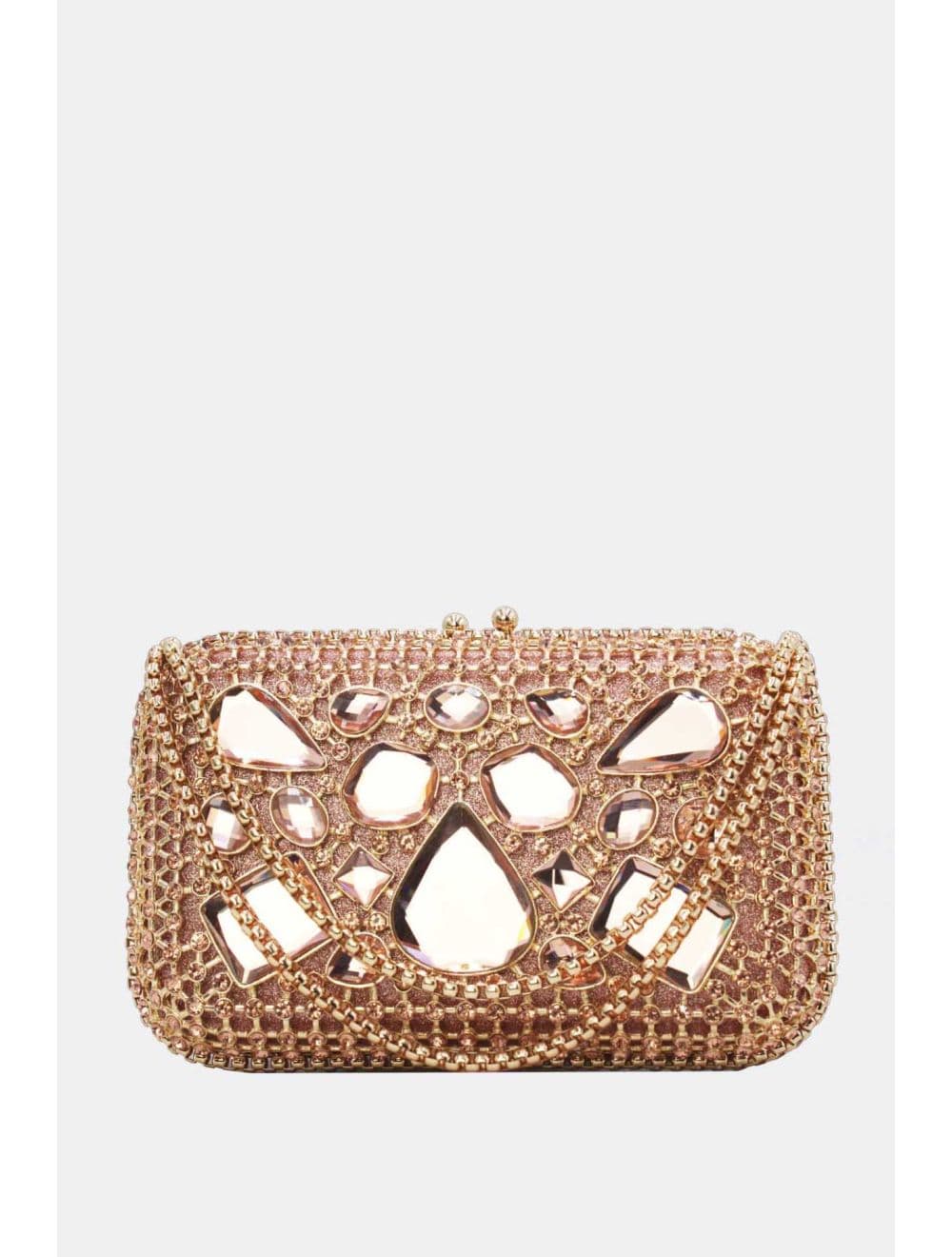 Pochette Soirée Strass avec Chainette Bandoulière R-3675-Champagne