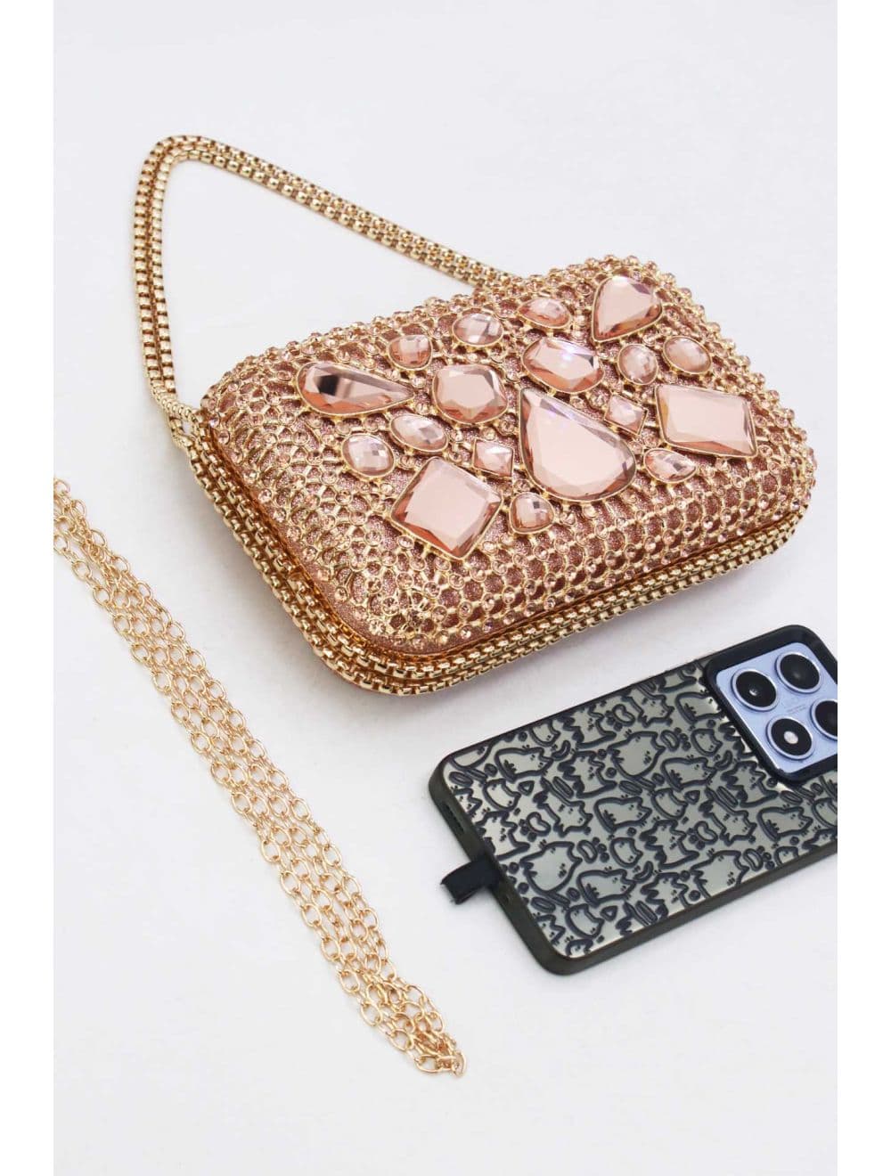 Pochette Soirée Strass avec Chainette Bandoulière R-3675-Champagne — vue 4