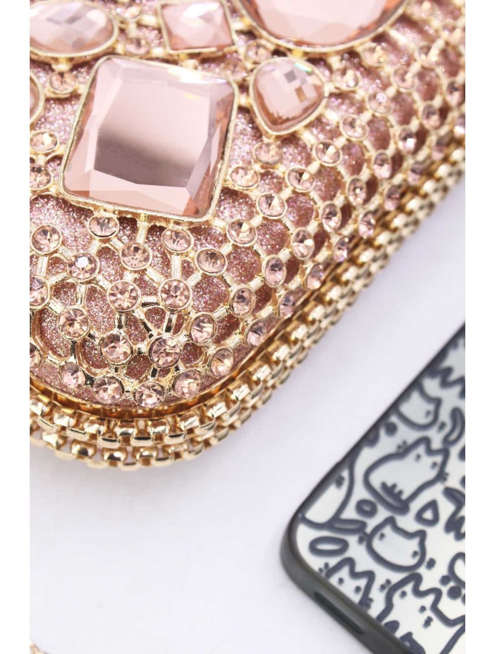 Pochette Soirée Strass avec Chainette Bandoulière R-3675-Champagne — vue 5