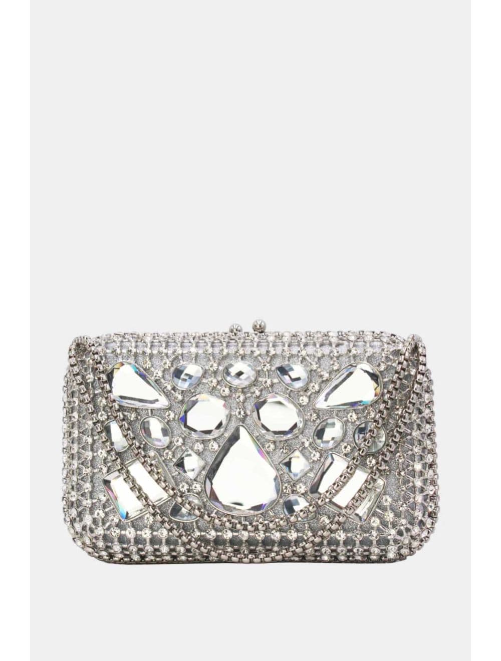 Pochette Soirée Strass avec Chainette Bandoulière R-3675-Argent