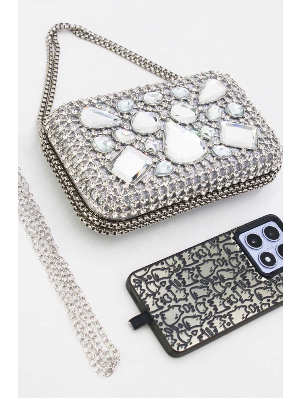 Pochette Soirée Strass avec Chainette Bandoulière R-3675-Argent — vue 4