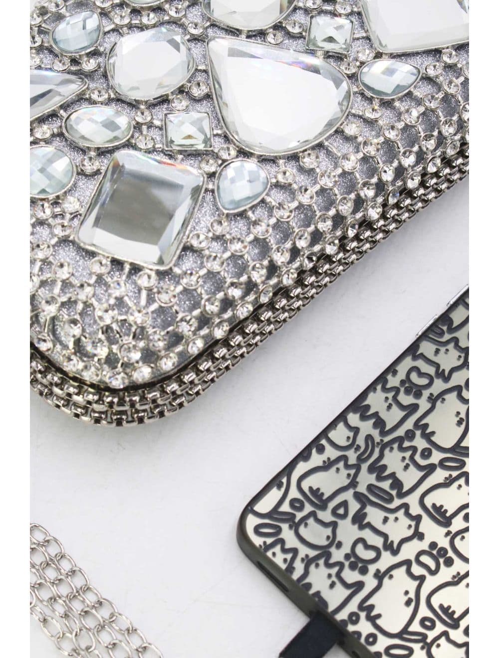 Pochette Soirée Strass avec Chainette Bandoulière R-3675-Argent — vue 5