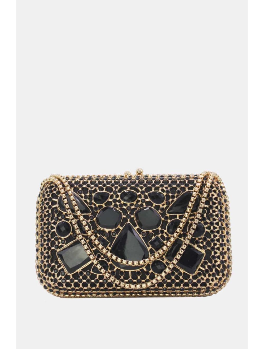 Pochette Soirée Strass avec Chainette Bandoulière R-3675-Noir