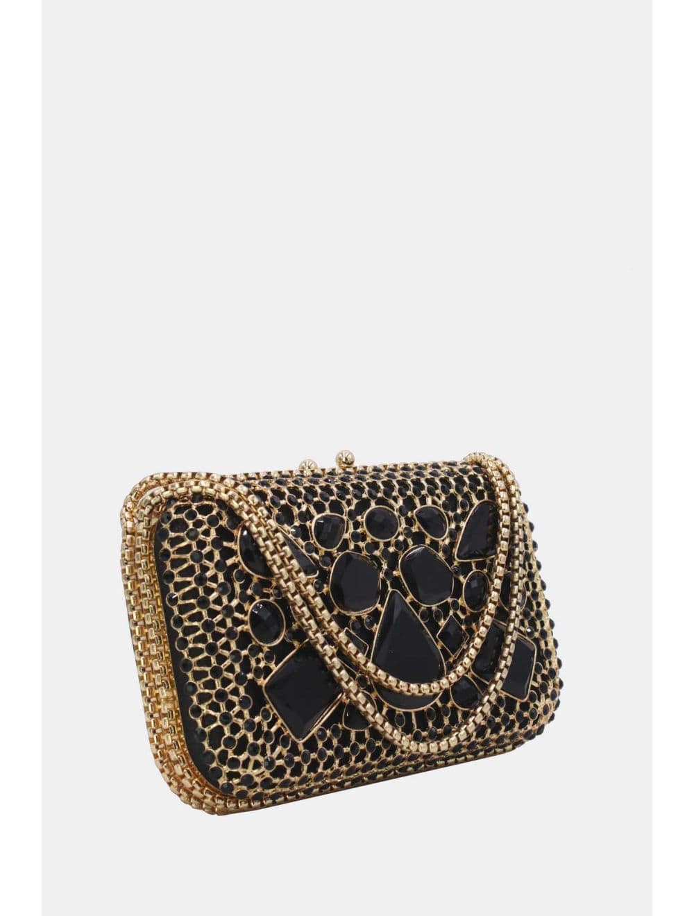 Pochette Soirée Strass avec Chainette Bandoulière R-3675-Noir — vue 2