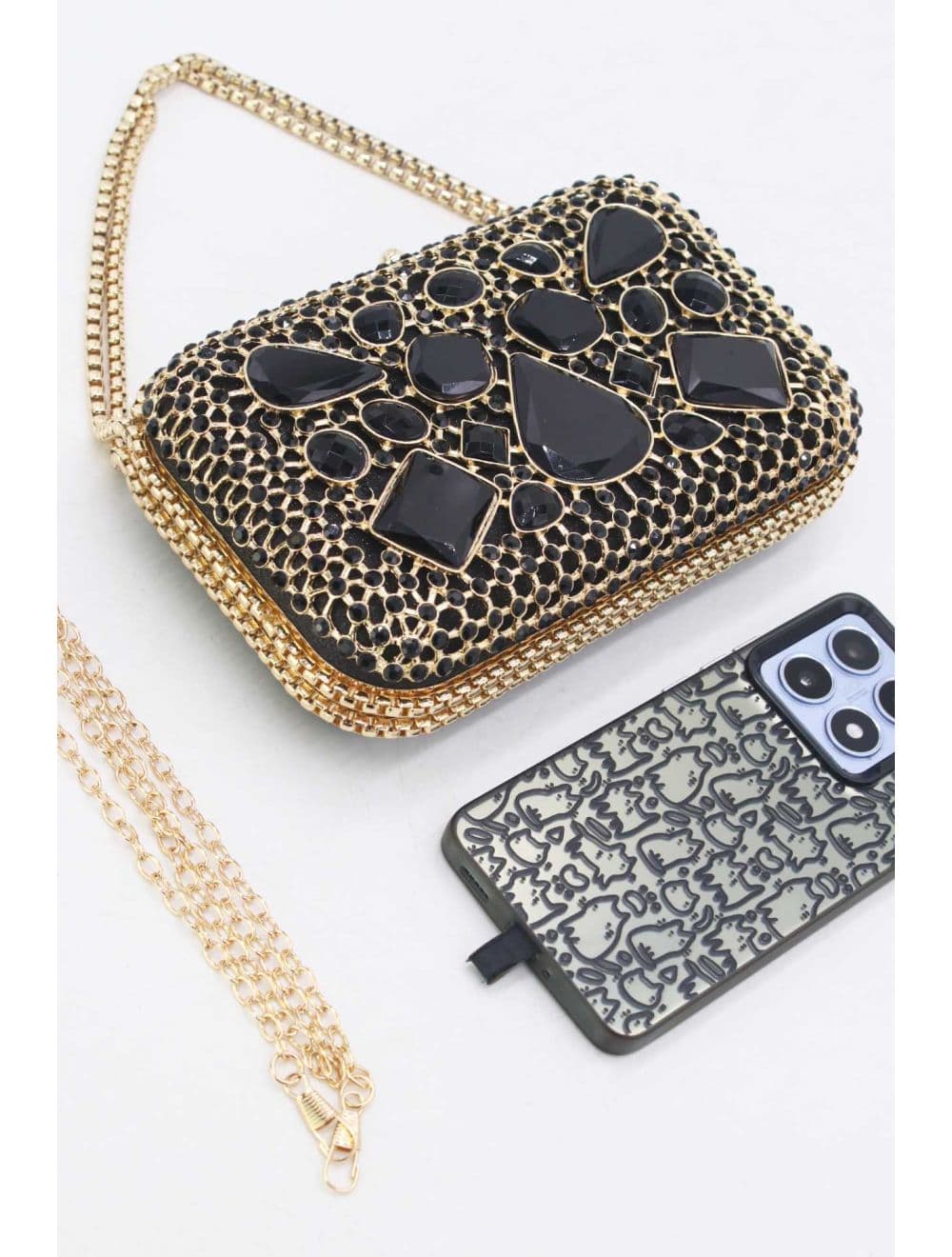 Pochette Soirée Strass avec Chainette Bandoulière R-3675-Noir — vue 4
