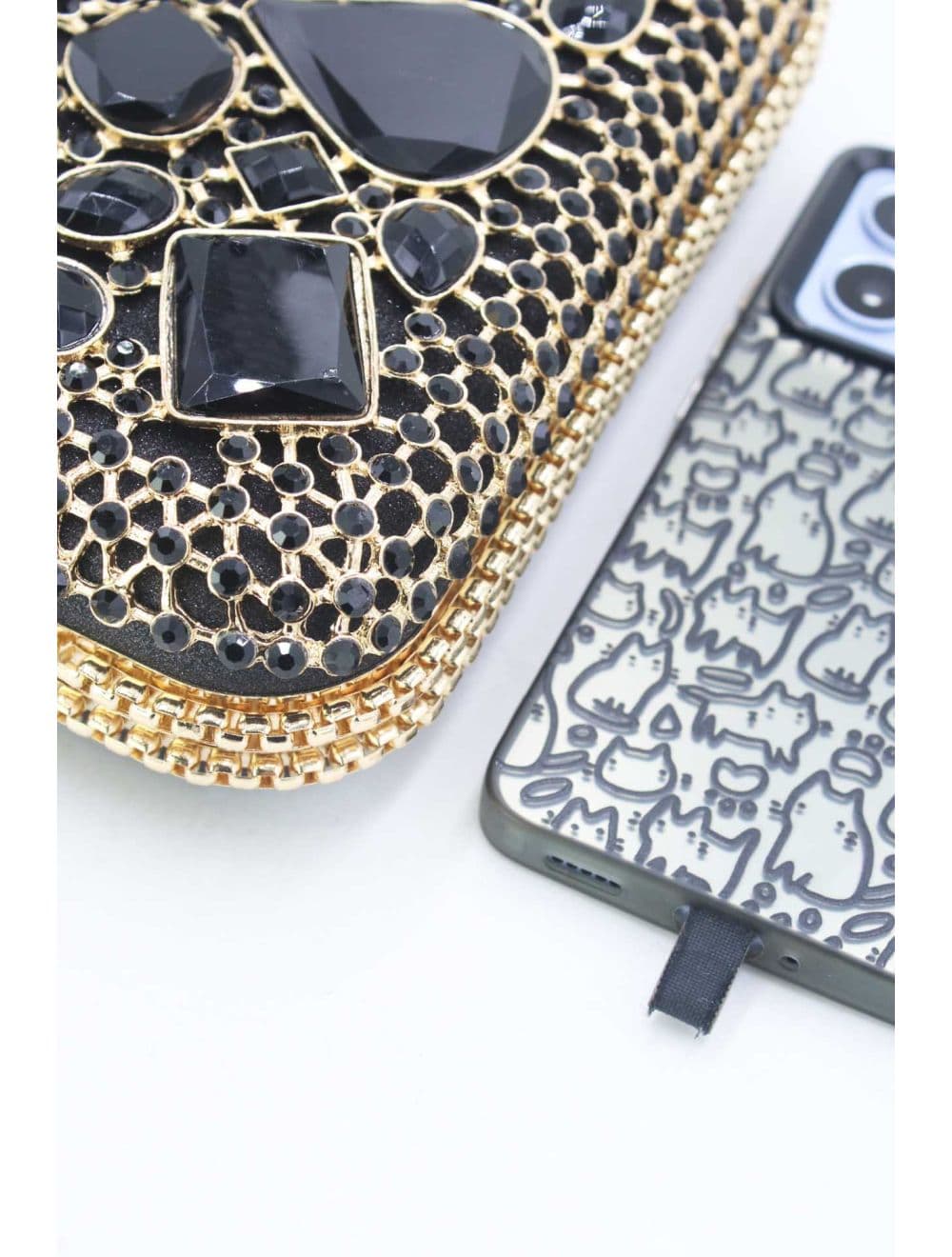 Pochette Soirée Strass avec Chainette Bandoulière R-3675-Noir — vue 5