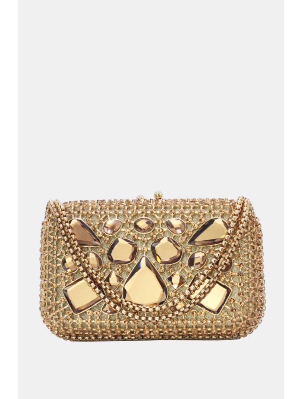 Pochette Soirée Strass avec Chainette Bandoulière R-3675-Doré