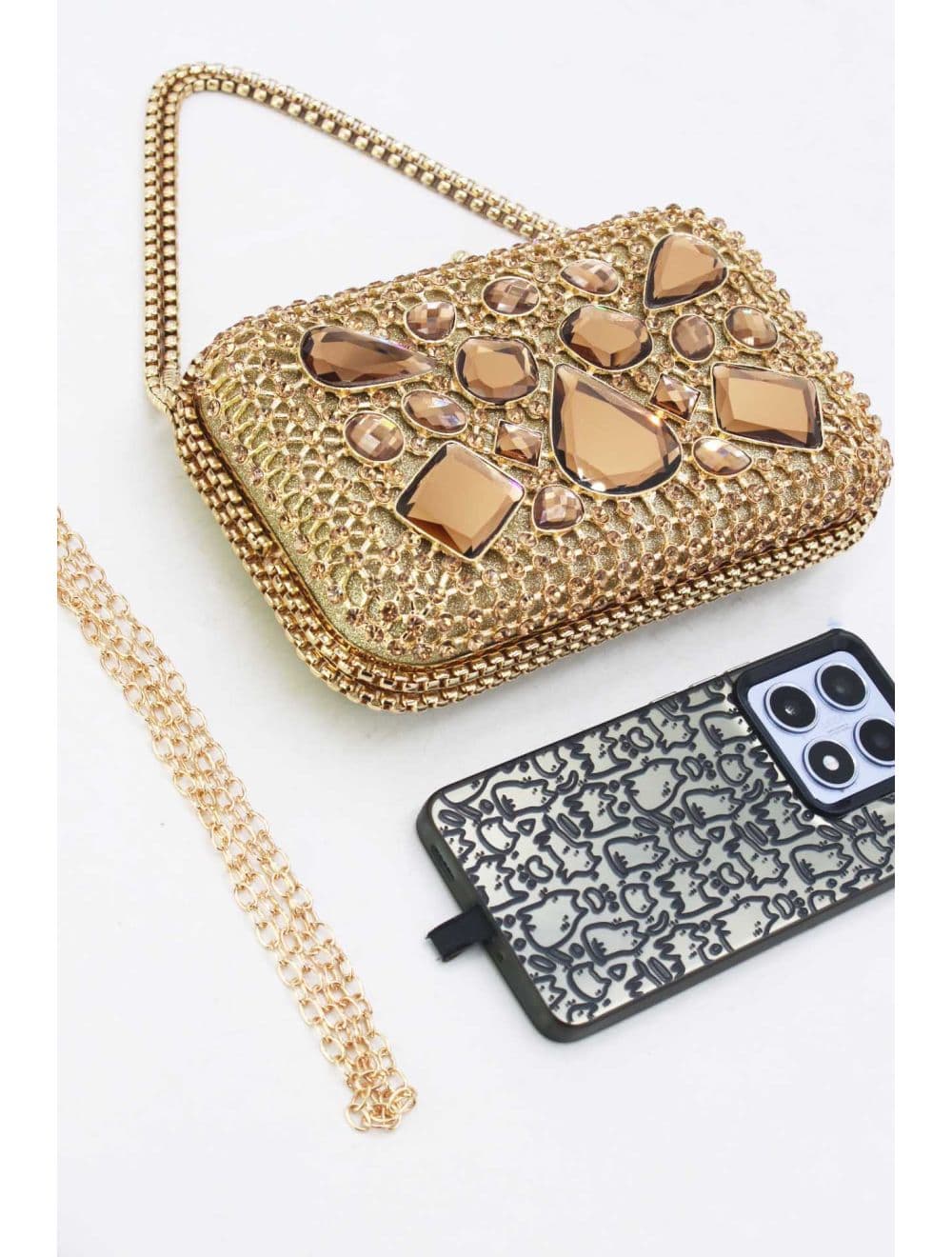 Pochette Soirée Strass avec Chainette Bandoulière R-3675-Doré — vue 4