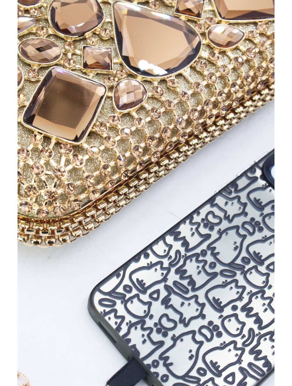 Pochette Soirée Strass avec Chainette Bandoulière R-3675-Doré — vue 5