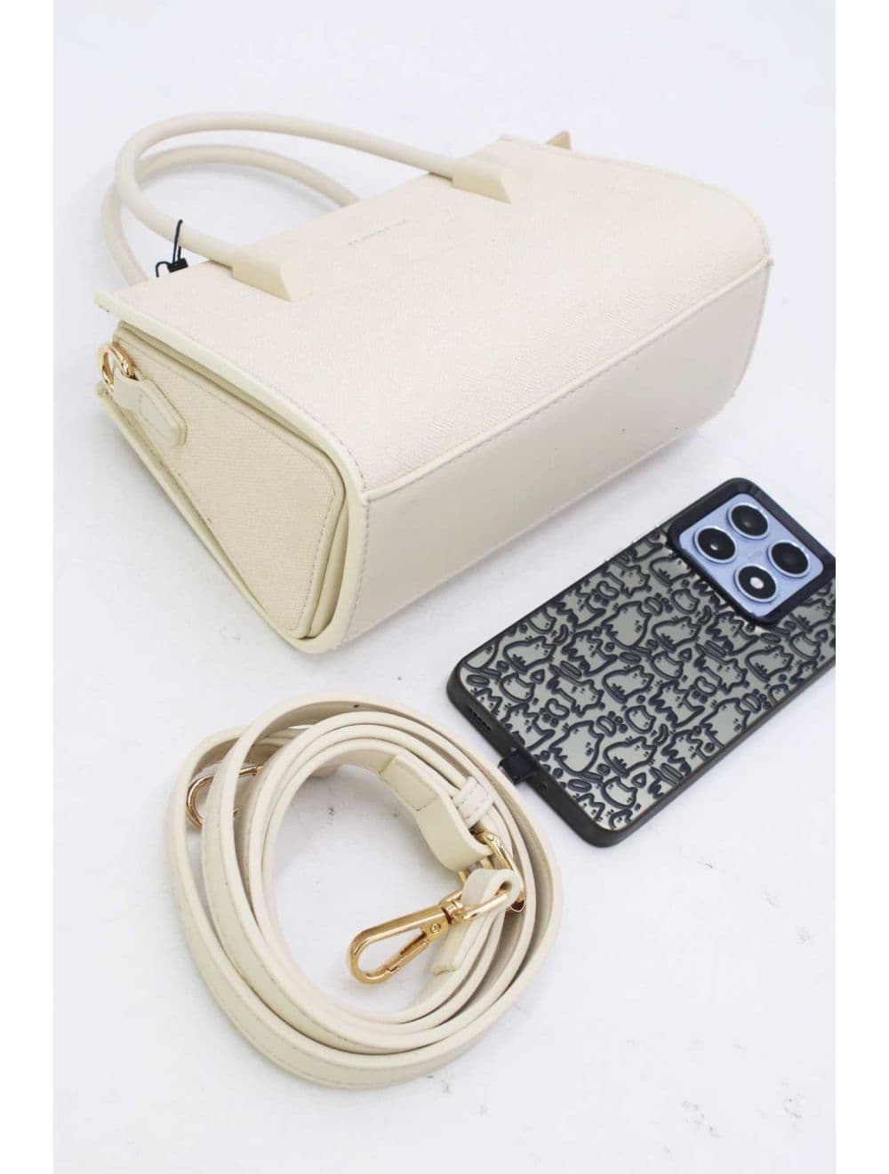 Petit Sac à Main Rigide Effet Tissu 25P-6342-Beige — vue 4