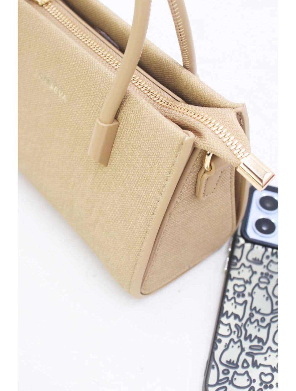 Petit Sac à Main Rigide Effet Tissu 25P-6342-Kaki — vue 5