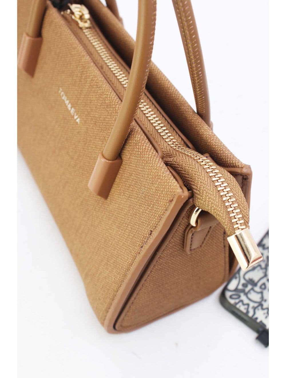 Petit Sac à Main Rigide Effet Tissu 25P-6342-Marron — vue 5